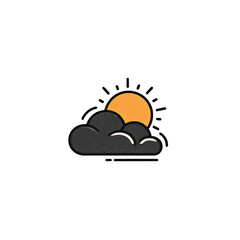 Weather icon. The image shows a cartoon sun peeking from behind a fluffy gray cloud