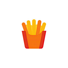 A vibrant, stylized illustration of a classic fast-food favorite golden-brown French fries in a red container