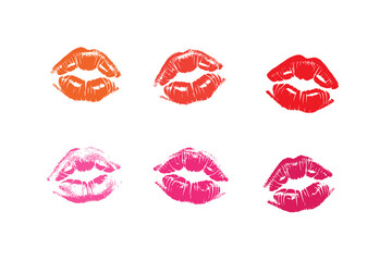 PrinRed lipstick kiss prints in a row symbol of love set, beauty, and romance perfect for valentines day or any romantic occasion, vector design template