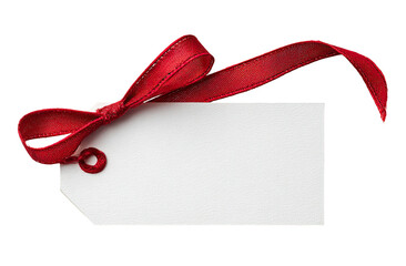 White rectangular gift tag with red ribbon and loop, perfect for custom notes