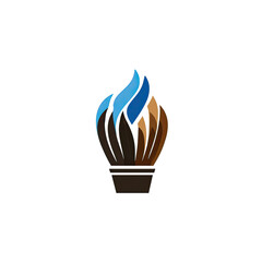 Stylized illustration of a paintbrush with blue and brown paint, on a stark black background