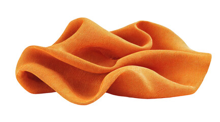 A detailed studio shot of flowing, ruffled orange fabric against a black backdrop