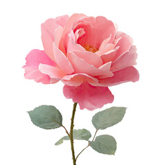Softly lit pink rose with green leaves, rendered against a transparent black background