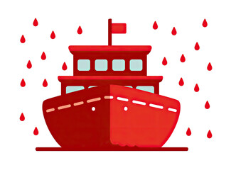 Stylized front-facing red ship with red rain against a black background