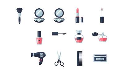 Flat design beauty and makeup cosmetic icons set on white background