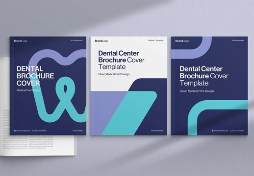 Brochure Cover Template & Front Page Design, for Blue Dental Dentist Medical Report Cover Layouts