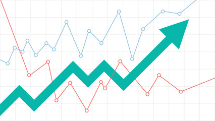 Green Business Arrow Rising Up Followed by Two Volatile Line Graphs Representing Profit Growth and Market Fluctuation