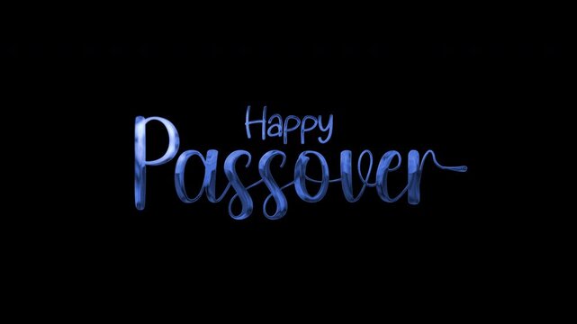 Elegant blue script happy passover on black background suitable for holiday cards, social media graphics, invitations, and decorations.