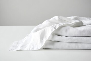 Obraz premium Neatly folded pastel blankets stacked on a white surface, showcasing soft textures and colors, ideal for cozy home decor and interior design inspiration