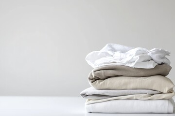 Neatly folded pastel blankets stacked on a white surface, showcasing soft textures and colors, ideal for cozy home decor and interior design inspiration