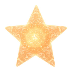 Shiny golden star christmas decoration and festive gold ornament object with glitter shine isolated on a white background for seasonal winter holiday decor