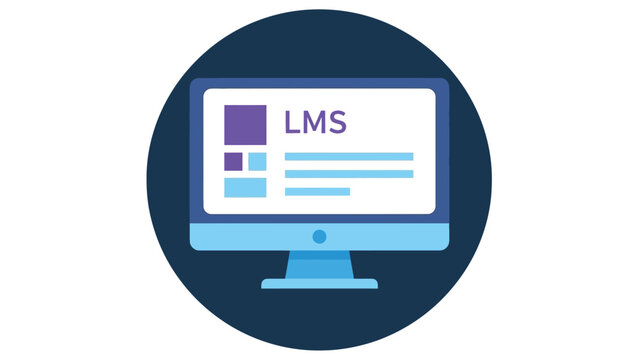 Icon representing learning management system software displayed prominently on a desktop computer monitor