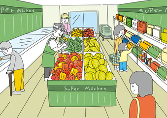 賑わうスーパー