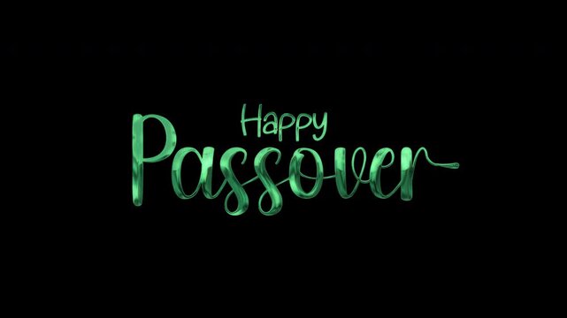 Happy passover text in metallic green on black background. Suitable for passover greetings, holiday designs, social media posts, jewish celebrations.