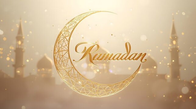 Ramadan Kareem islamic design crescent moon with mosque dome. Ramadan Kareem. Luxury concept design