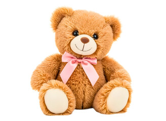 Obraz premium Cute teddy bear with pink bow isolated on transparent background