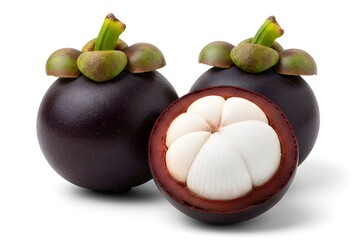 Fresh Mangosteen Fruits Isolated on White Background