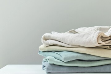 Perfectly organized stack of colorful clothes for donation, showcasing various textures and hues, ideal for promoting charitable giving and sustainability