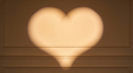 Heart-shaped light reflection on a warm wooden surface, symbolizing love and warmth.