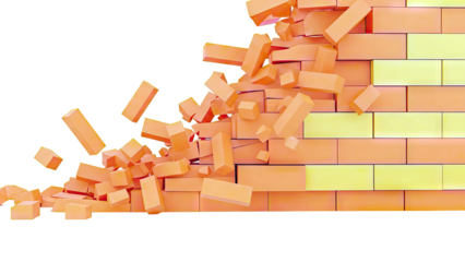 Collapsing Orange and Yellow Brick Wall