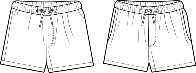 Extensive Bottoms Technical Vector Flat Set, Shorts, Joggers, and Trousers CAD Templates, Elastic Waist and Formal Designs for Apparel Production Packs. © Khaleda Creative