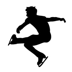 A black silhouette of a figure skater in mid-jump, with one leg extended and arms outstretched. © Irma Creativity Core