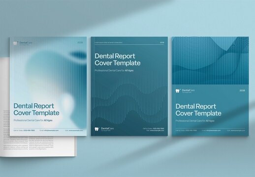 Brochure Cover Template & Front Page Design, for Blue Dental Dentist Medical Report Cover Layouts