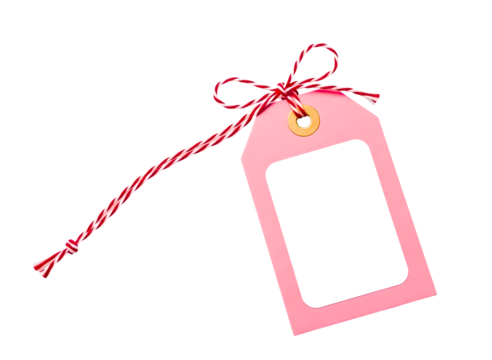 Pink gift tag with twine bow isolated on transparent background - Powered by Adobe