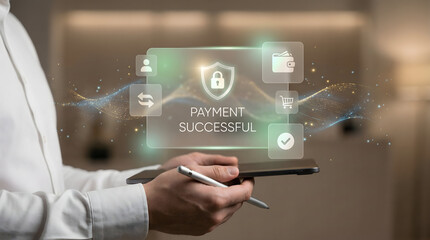 Secure digital payment with environmental protection shield on high-tech tablet display