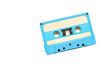 Fototapeta premium Blue audio cassette tape isolated on transparent background