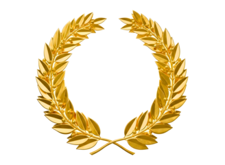 Golden laurel wreath award isolated on transparent background