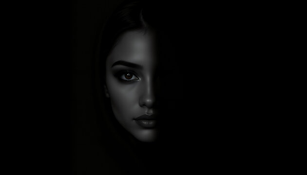 Minimalist Dark Portrait of a Woman with Half-Face Lighting Effect