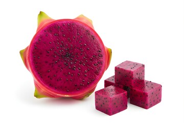 Fresh Sliced Red Dragon Fruit Isolated on White Background