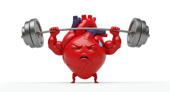 Heart muscle lifting barbell with determined expression