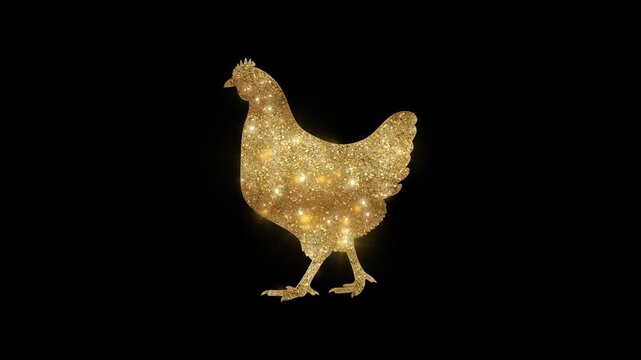 Luxury Chicken with golden glitter, alpha channel