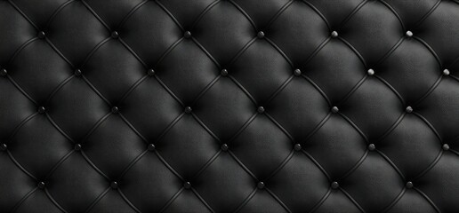 Obraz premium Close-up of black diamond-patterned tufted leather, with small round buttons at each intersection