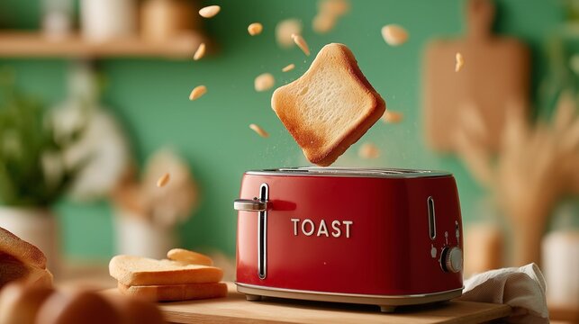 A red toaster oven with the word toast on it