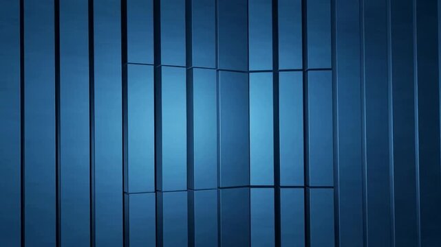 Blue animated background in clean vector motion graphics style. Vertical stripes spanning full height, evenly spaced, with subtle width variation. Stripes gently drift horizontally.
