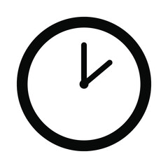 A minimalist black and white simple clock face showing a few minutes past one oclock isolated on transparent background