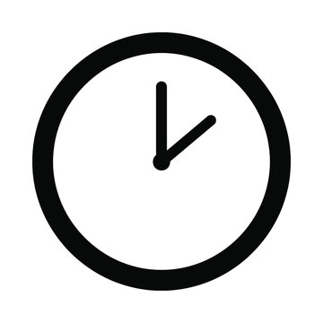 A minimalist black and white simple clock face showing a few minutes past one oclock isolated on transparent background