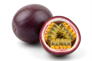Fresh Passion Fruit Cut in Half Isolated on White Background