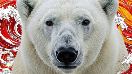 Polar bear close-up with vibrant abstract background