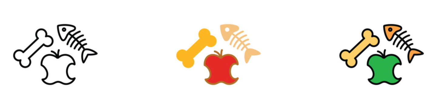 Organic waste icon vector. bone, fish skeleton, and apple core symbol. vector illustration.