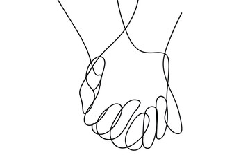 Minimalist line art depicts two hands gently intertwined symbolizing connection
