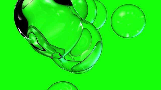 Water element green screen background. Movement of air bubbles animation seamless loop. Can be used background in skin care or Cosmetic industry, 3d render.