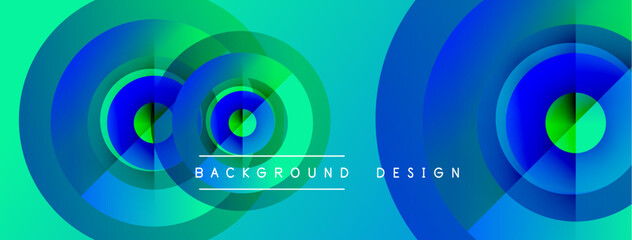 Abstract vibrant circles overlap. Turquoise, blue, green hues create dynamic background design. Modern aesthetic, clean lines present visual appeal.