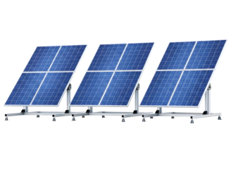Three solar panel arrays isolated on transparent background