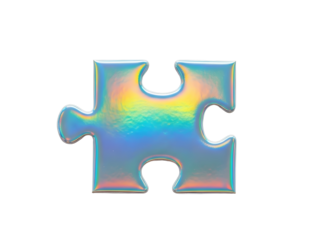 Holographic puzzle piece icon isolated on transparent background