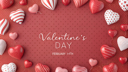 Valentine&rsquo;s Day Vector Greeting Card with Happy Valentine&rsquo;s Day Text and Red Heart Pattern Background