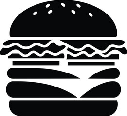 Black hamburger icon, vector burger symbol, food illustration